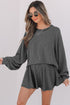Corded Lantern Sleeve Top Ruffled Mini Skirt Two Piece Dress